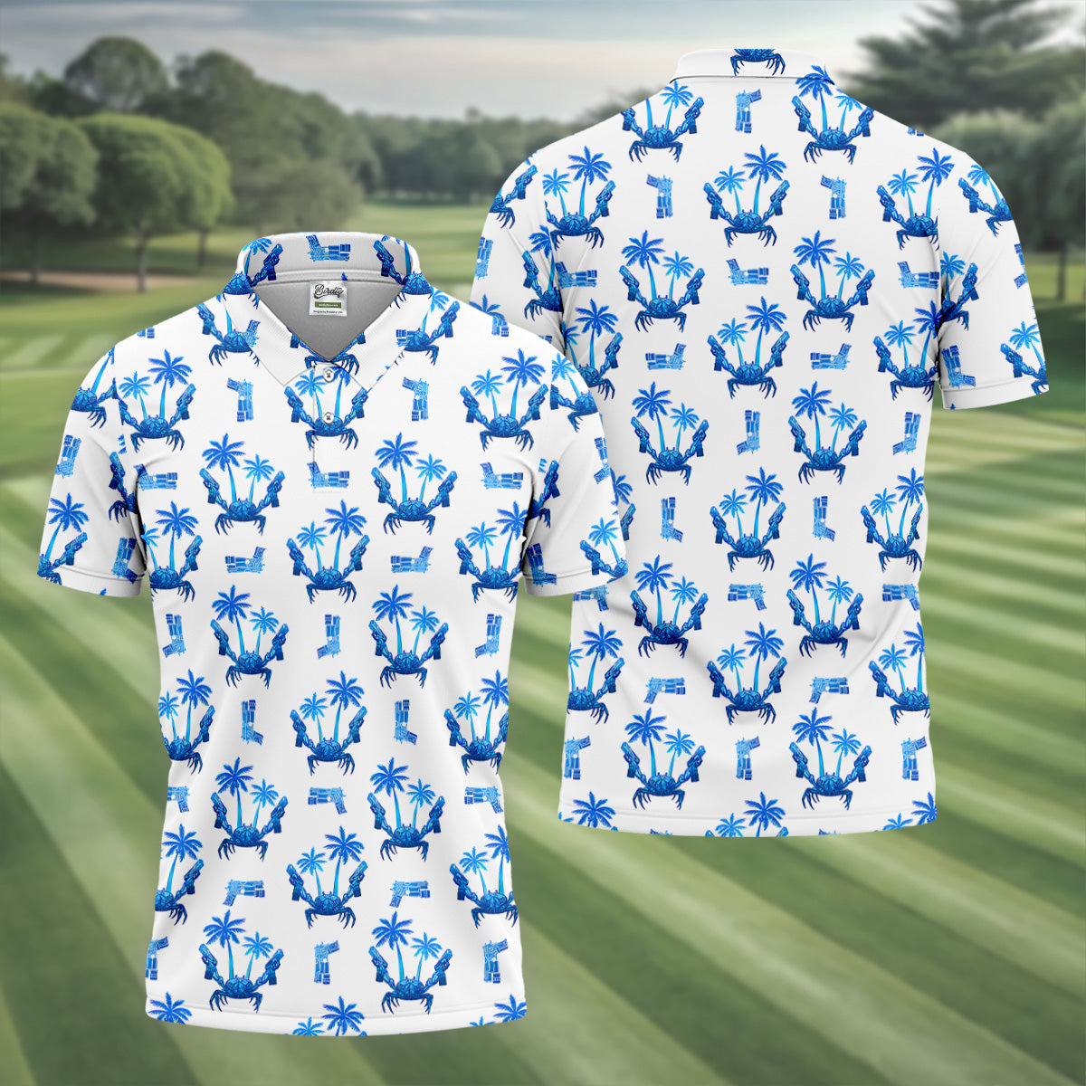The Blue Crab Tropical Golf Shirts, Golf Gift For Men, Golf Shirts For Men, Golfing Apparel