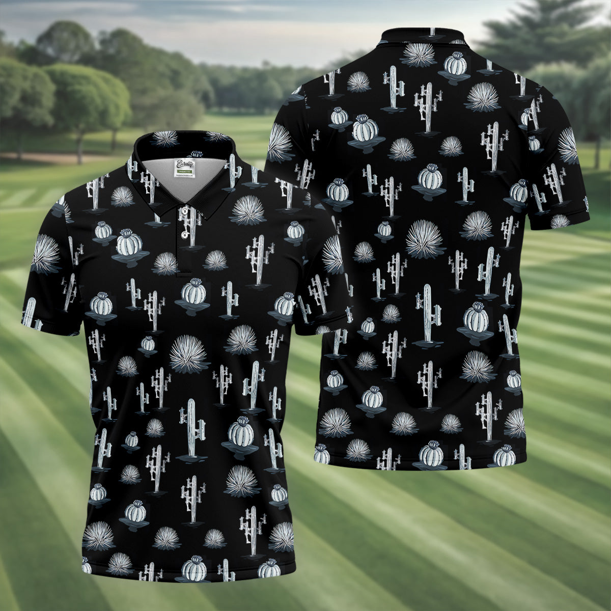 Desert Cactus Black And White Golf Tops For Men, Golf Gift For Men, Golf Shirts For Men