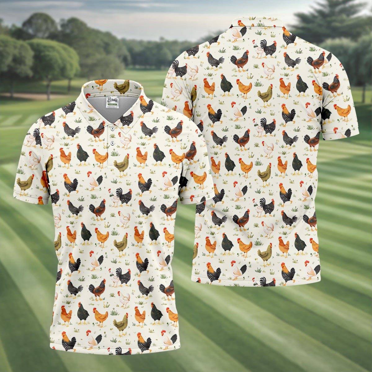 Chicken Rooster Beige Golf Tops For Men, Gift For Chicken Lover, Fun Golf Shirts For Men,Golfing Apparel