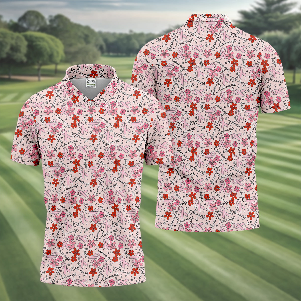 Breast Cancer Awareness Ribbon Flower Men Shirt, Men's Pink Golf Polo, Polo ShirtFor Men