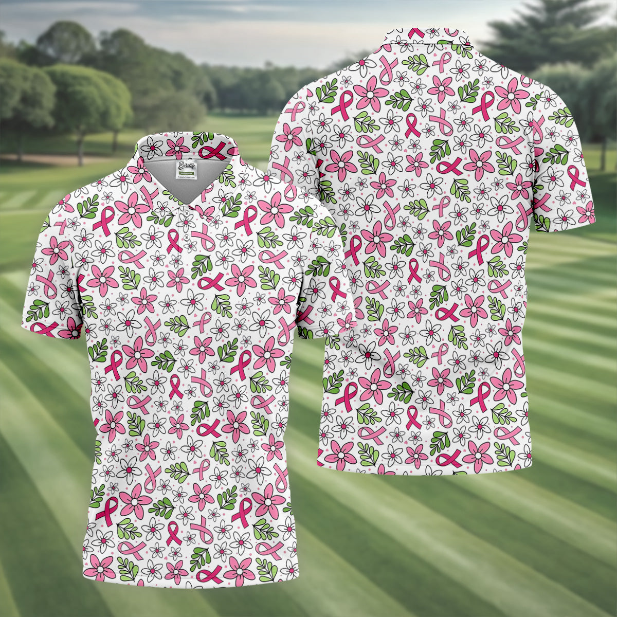 Breast Cancer Awareness Ribbon Flower Men Shirt, Cancer Awareness Shirt, Polo ShirtFor Men