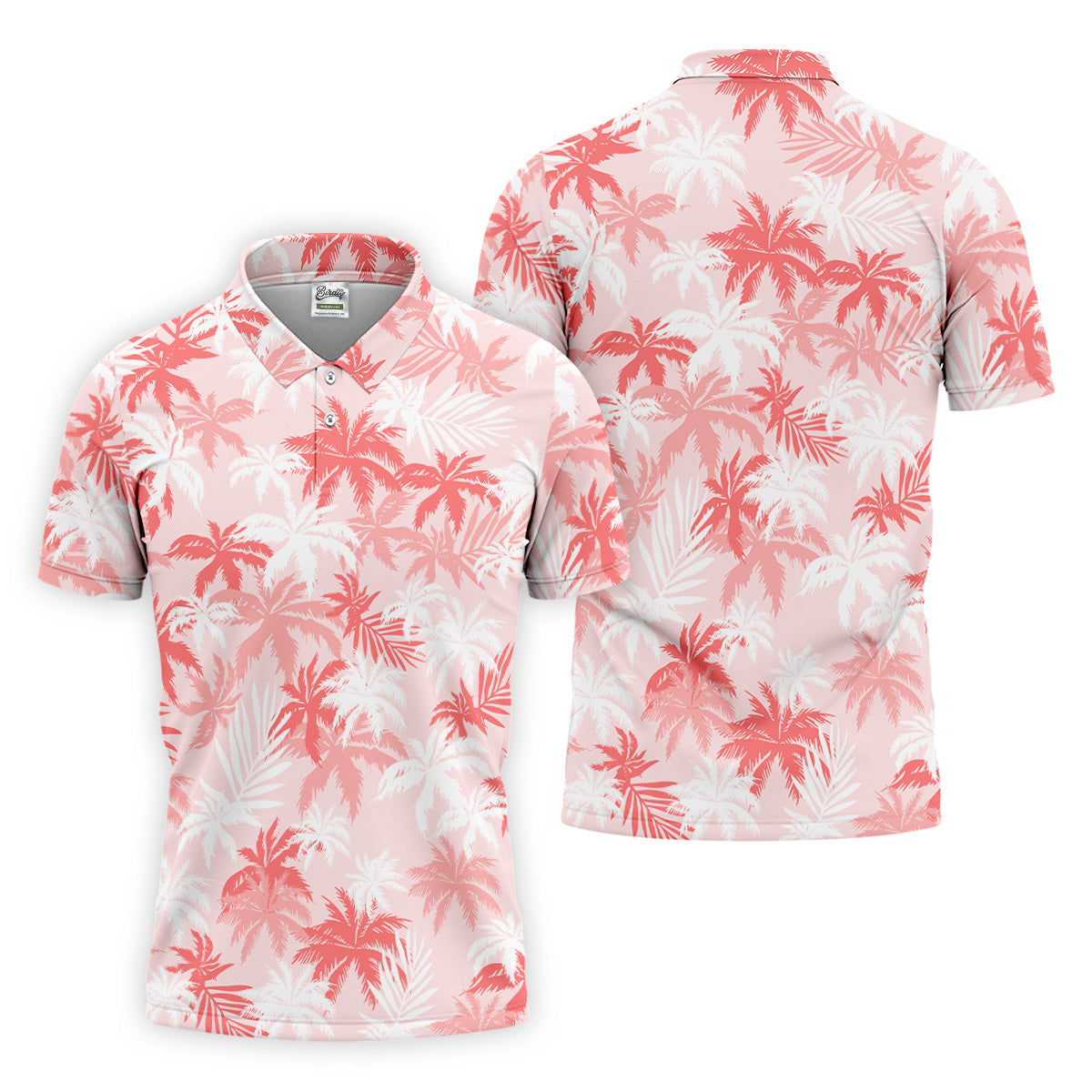 Palm Leaves Print Tropical Pink Golf Tops For Men, Hawaiian Golf Shirts, Polo ShirtFor Men