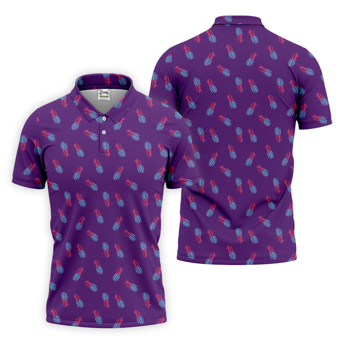 Pineapple Grenade Purple Golf Tops For Men, Men Polo, Golf Gift For Men, Golfing Apparel