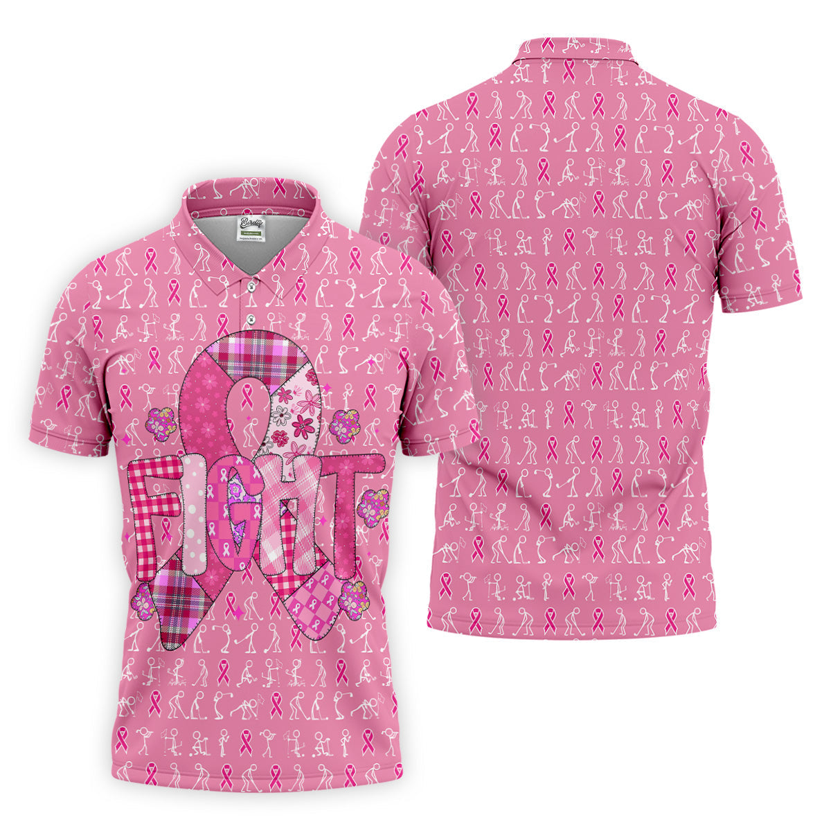 Funny Stick Figure Men's Golf Shirt, Breast Cancer Awareness Shirt, Polo ShirtFor Men, Golfing Apparel