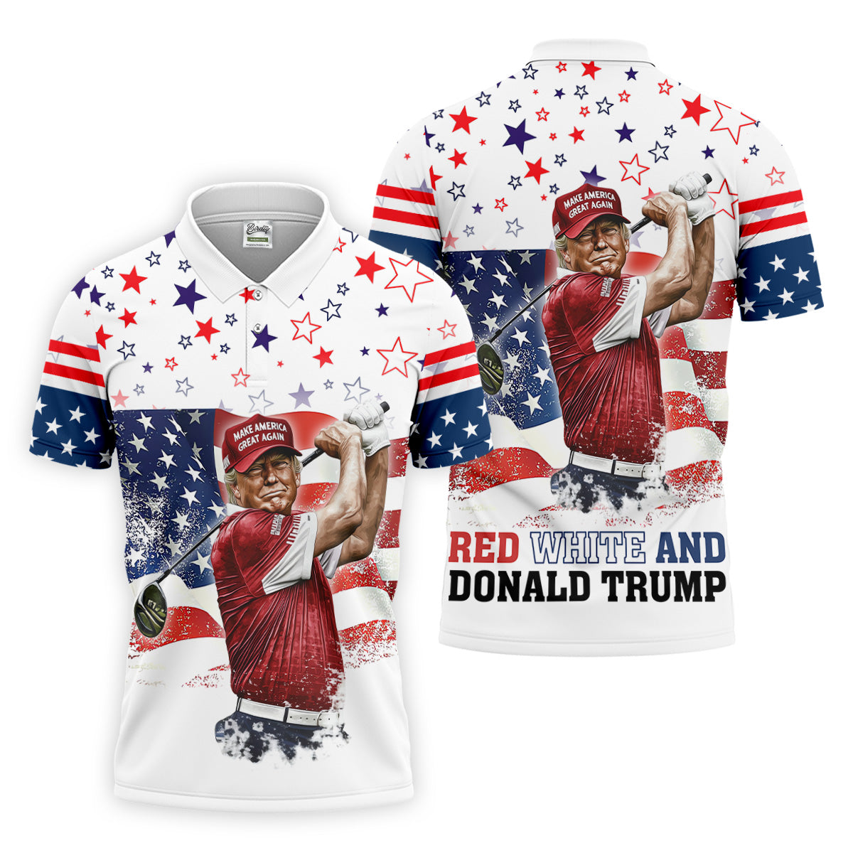 Red White And Donald Trump Men's Patriotic Golf Shirts, Polo ShirtFor Men, Golfing Apparel