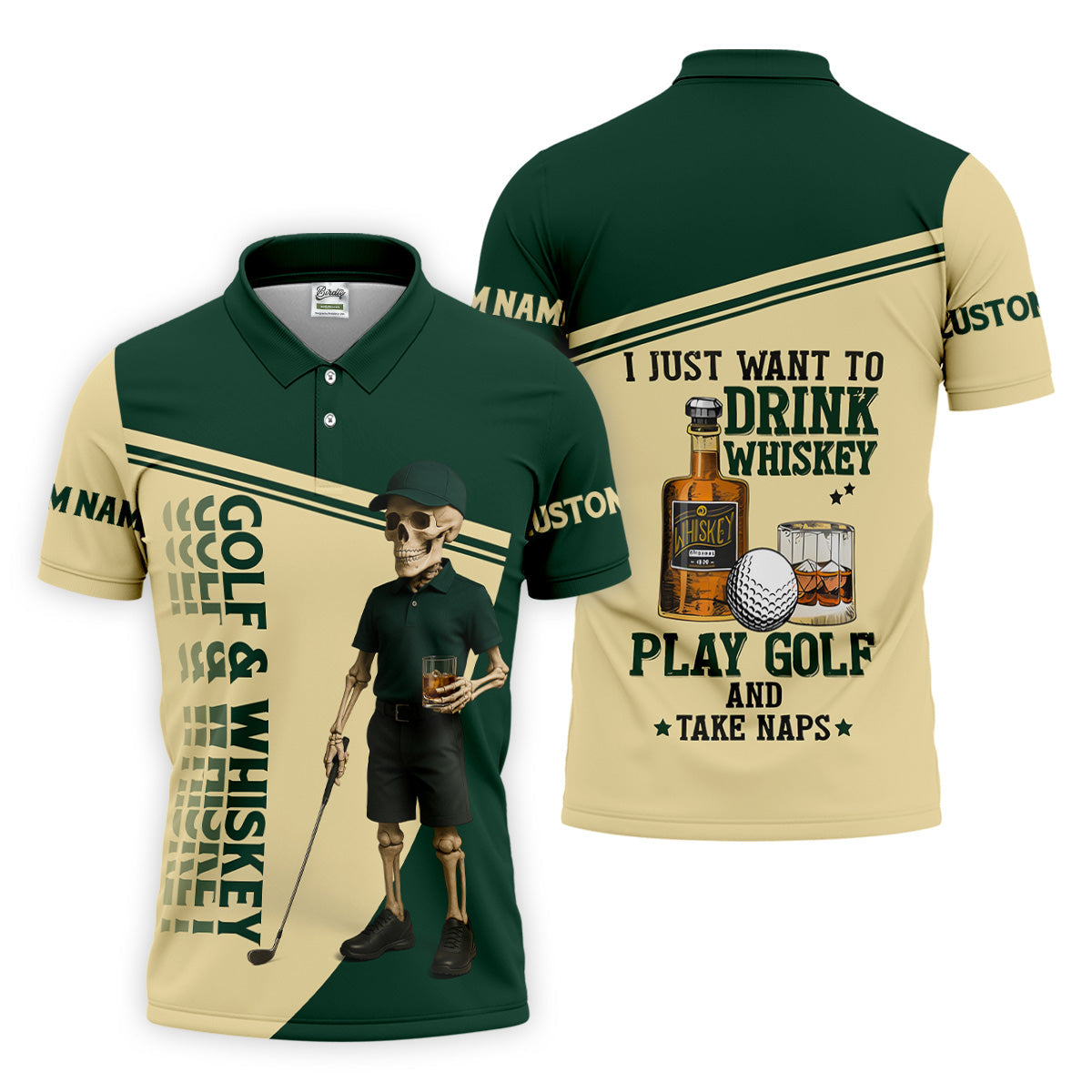 Golf And Whiskey Funny Skeleton Golf Tops For Men, Fun Golf Shirts For Men, Golfing Apparel