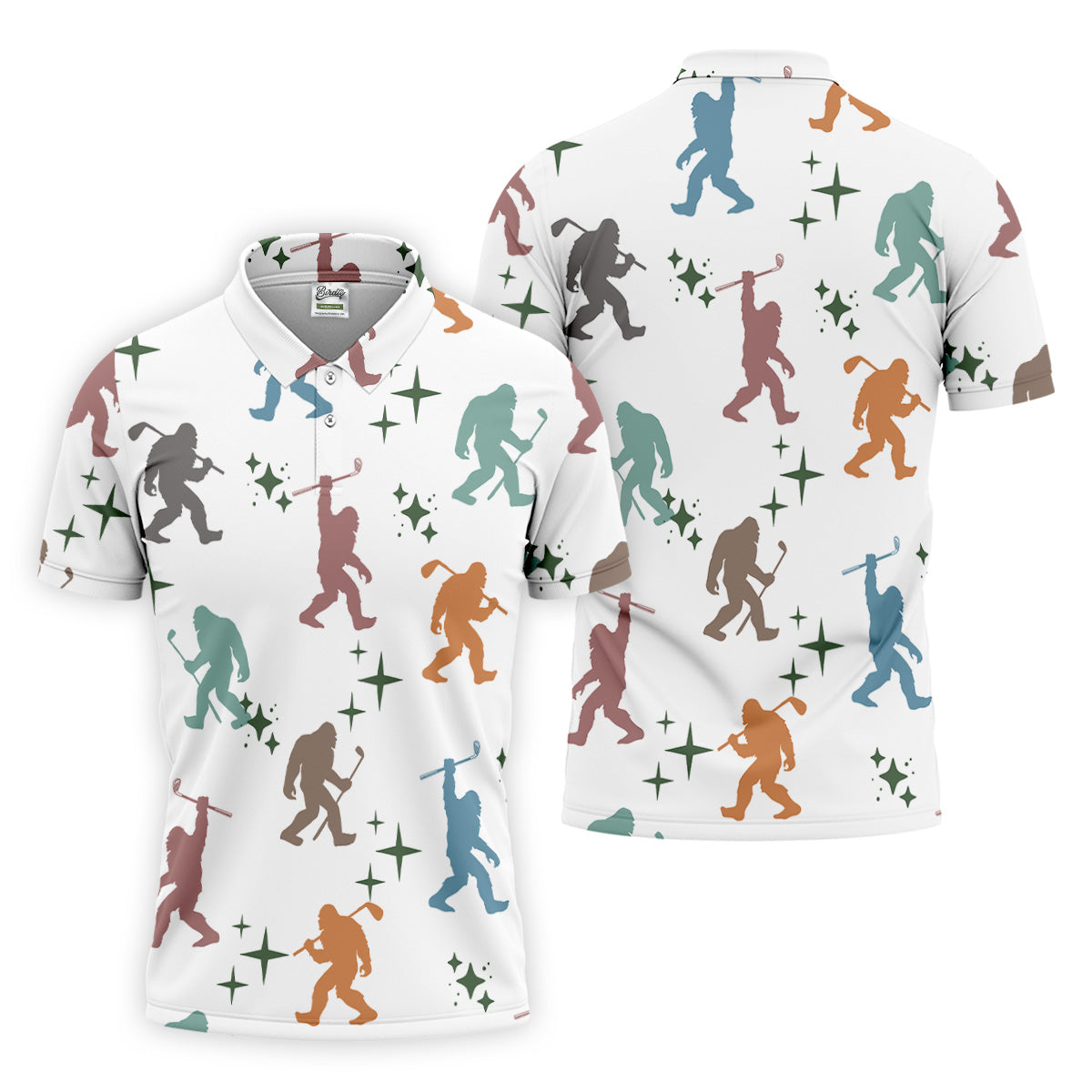 Colorful Bigfoot Silhouette Pattern Men's Funny Golf Shirts, Unique Gift For Golfer, Polo For Men