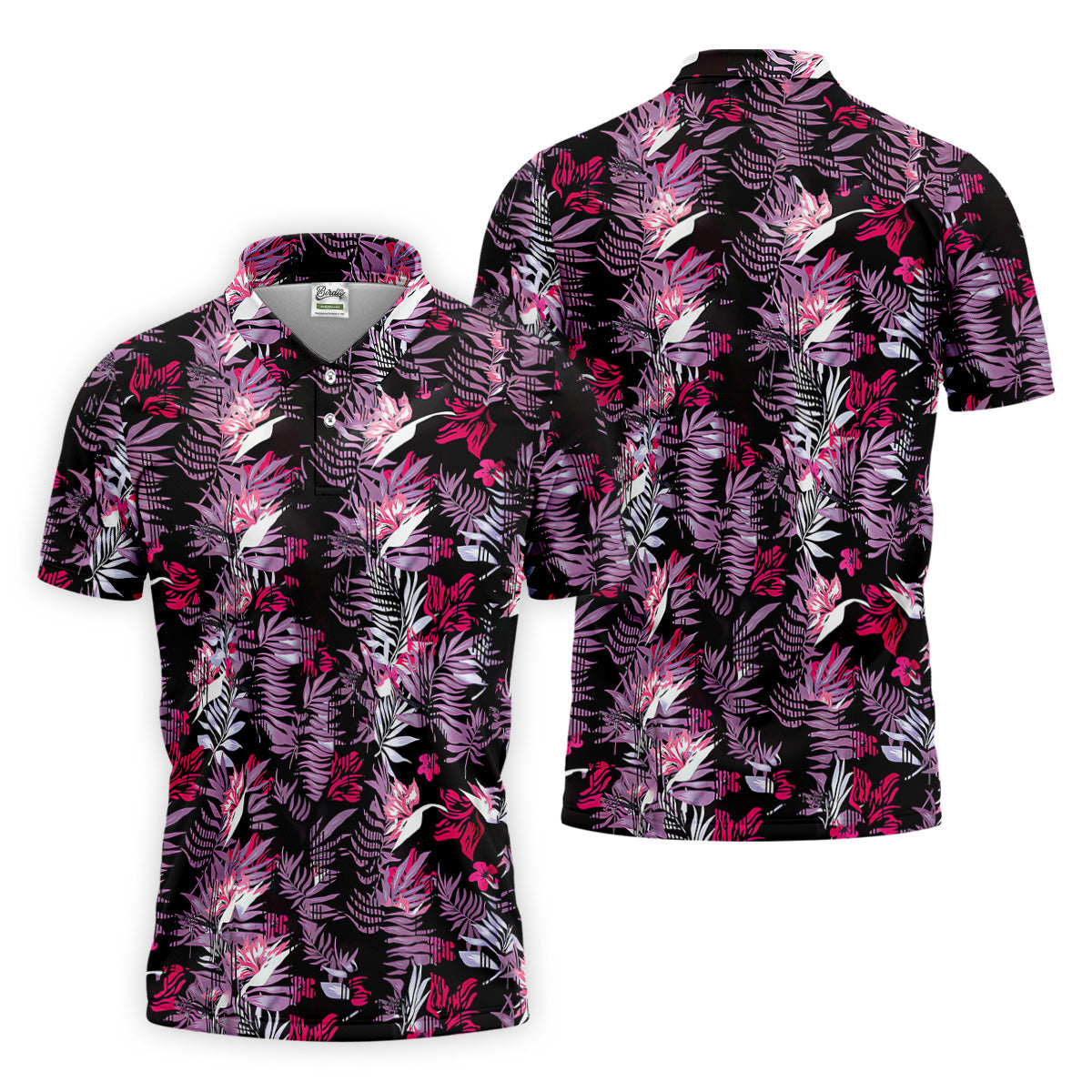 Purple And Black Tropical Golf Shirts, Golf Tops For Men, Polo ShirtFor Men, Golfing Apparel