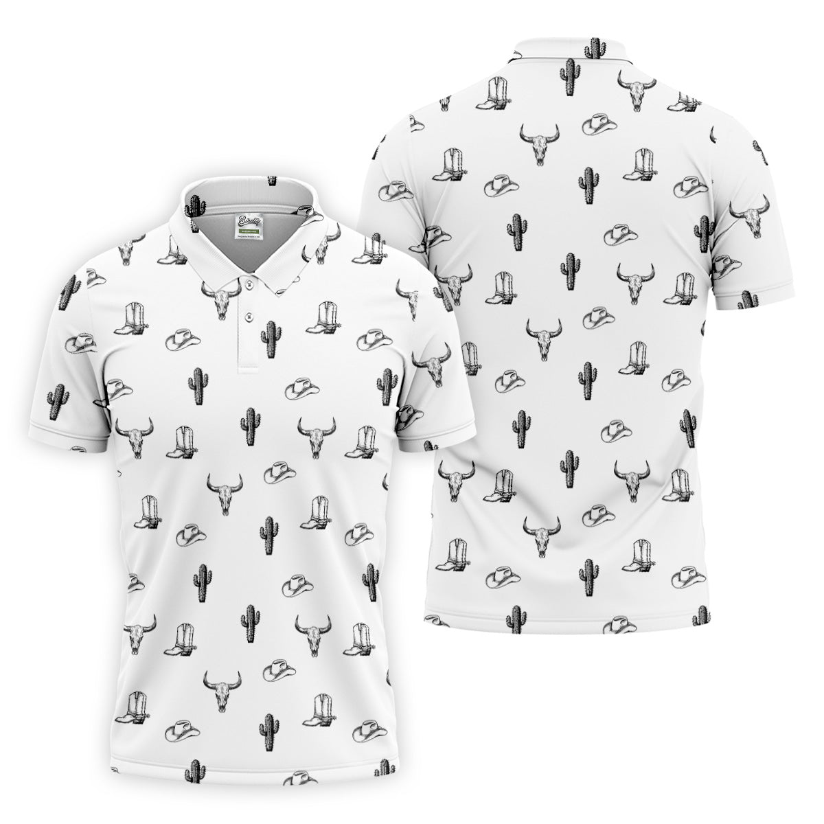 Wild West Cactus White Western Golf Shirt, Golf Tops For Men, Polo Shirtor Men, Golfing Apparel