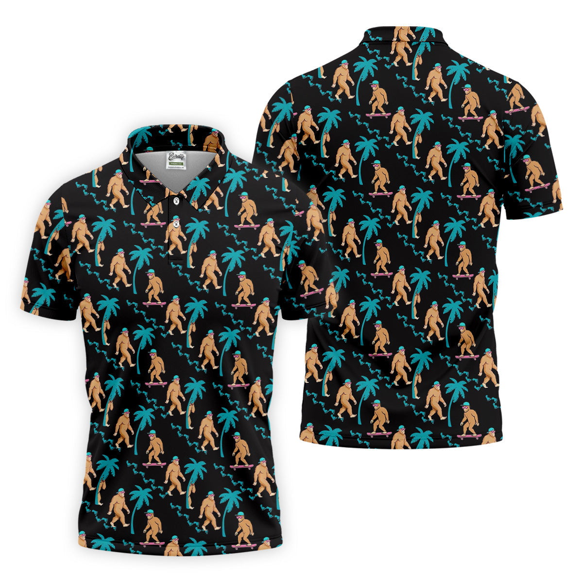 Funny Bigfoot Tropical Palm Golf Shirt, Golf Tops For Men, Hawaiian Golf Shirts, Polo ShirtFor Men