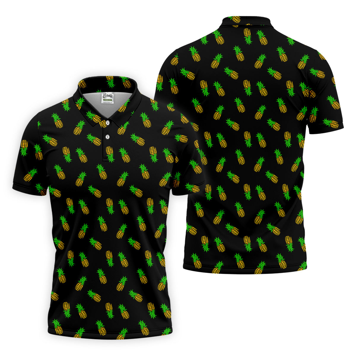 Pineapple Grenade Black And Yellow Golf Tops For Men, Men Polo, Golf Gift For Men, Golfing Apparel