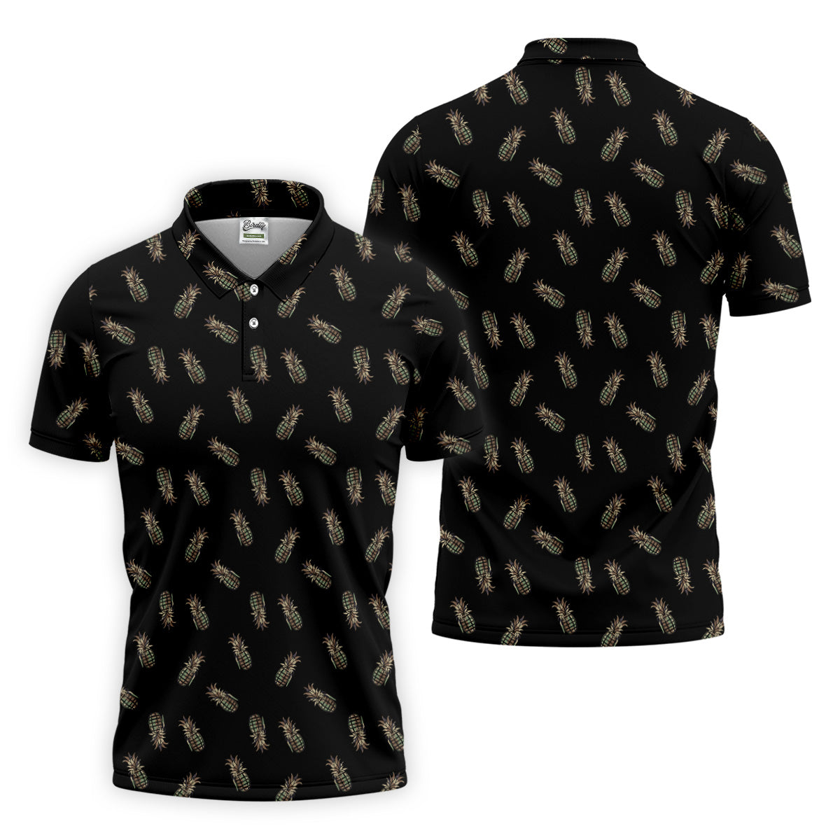 Pineapple Grenade Black Grey Golf Tops For Men, Men Polo, Golf Gift For Men, Golfing Apparel