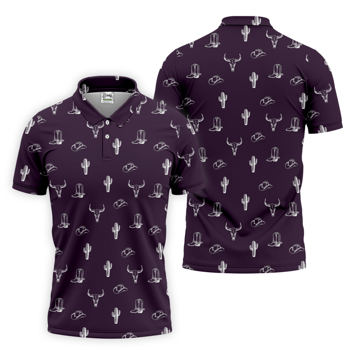 Wild West Cactus Purple Western Golf Shirt, Golf Tops For Men, Polo Shirtor Men, Golfing Apparel