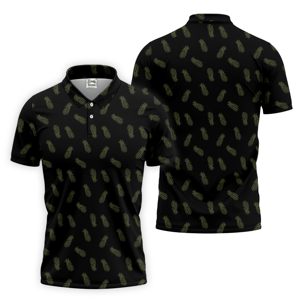 Pineapple Grenade Black Moss Green Golf Tops For Men, Men Polo, Golf Gift For Men