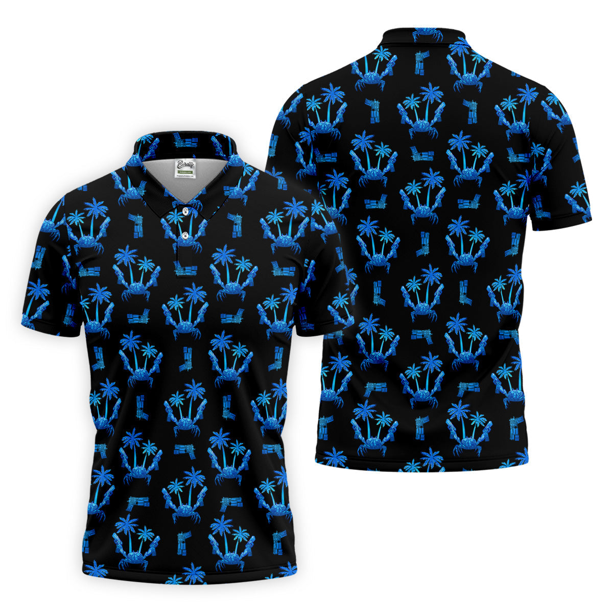 The Blue Crab Tropical Golf Shirts, Black Golf Shirt, Golf Gift For Men, Golf Shirts For Men