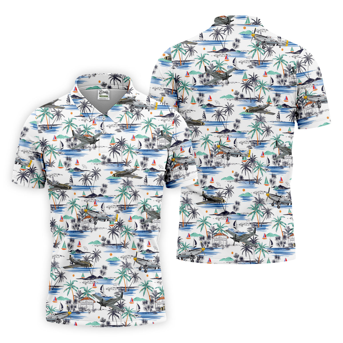 Light Blue Airplane Tropical Golf Shirts, Polo ShirtFor Men, Gifts For Golf Lovers, Golf Shirts For Men