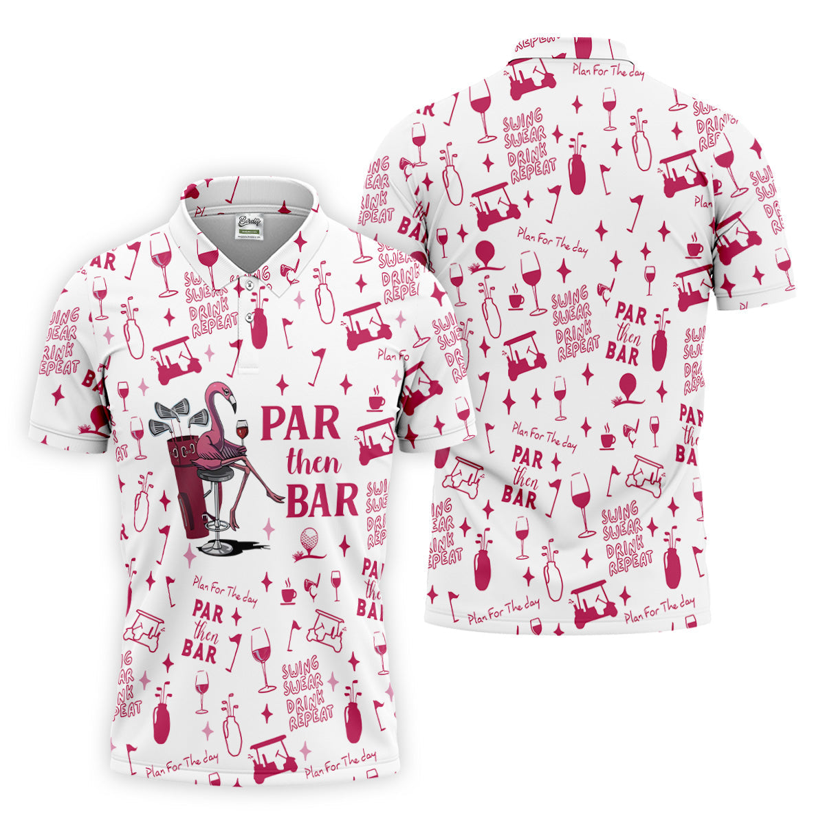 Swing Swear Drink Repeat Par Then Bar Flamingo Golf Shirt, Fun Men's Golf Polos, Polo ShirtFor Men