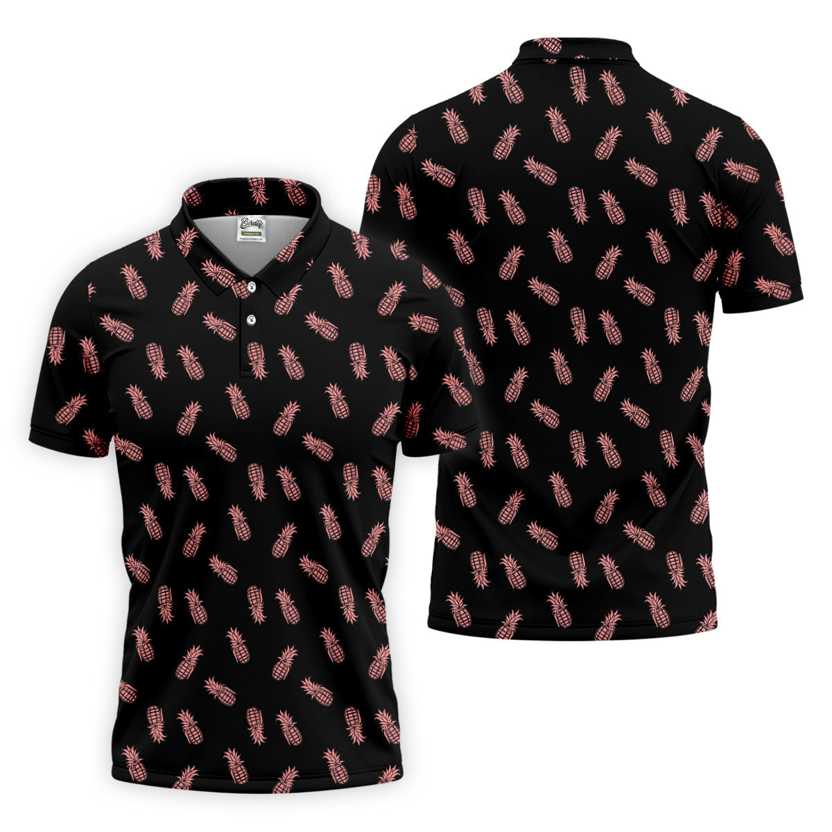 Pineapple Grenade Black And Pink Golf Tops For Men, Men Polo, Golf Gift For Men