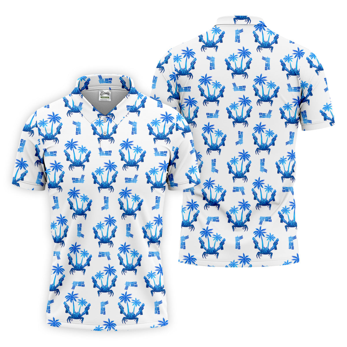 The Blue Crab Tropical Golf Shirts, Golf Gift For Men, Golf Shirts For Men, Golfing Apparel