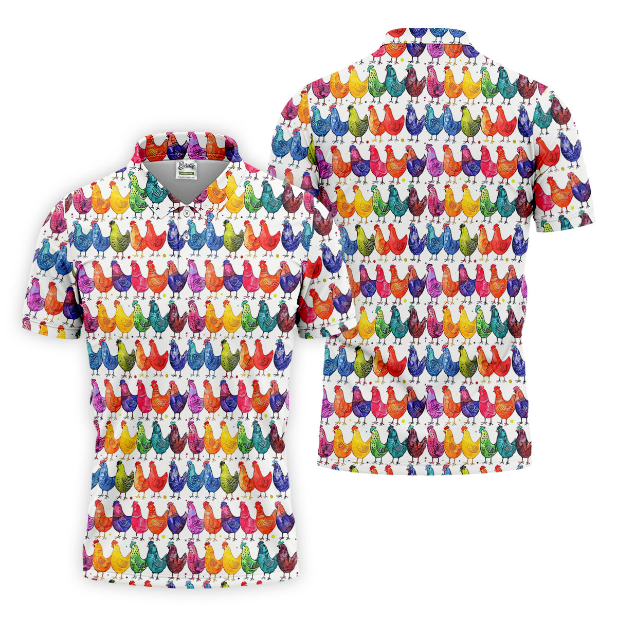 Whimsical Chicken Colorful Golf Shirt, Cute Golf Outfit, Polo ShirtFor Men, Golfing Apparel