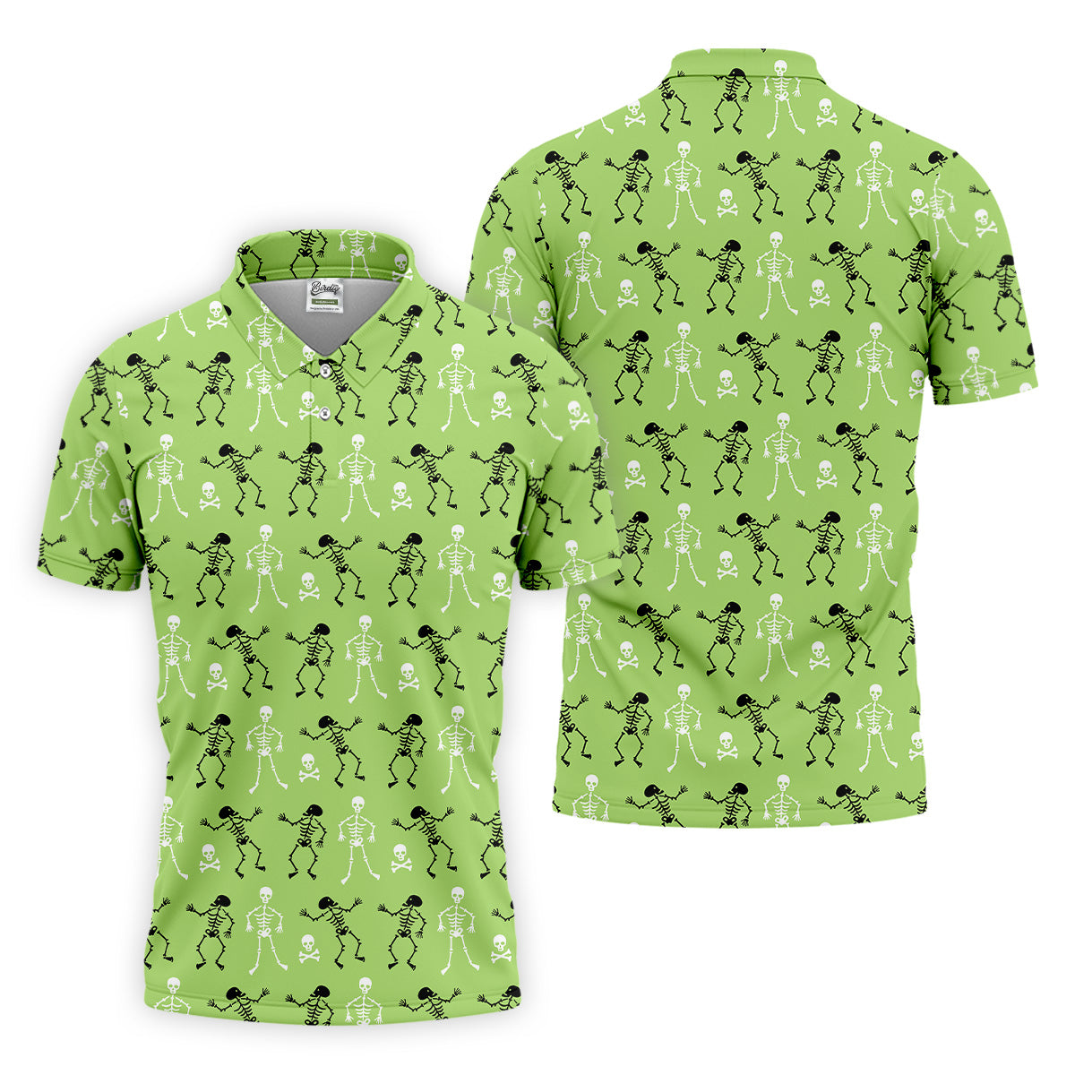 Funny Skeleton Shirt, Halloween Polo Shirt Short Sleeve Button Down, Green Golf Polo, Polo For Men