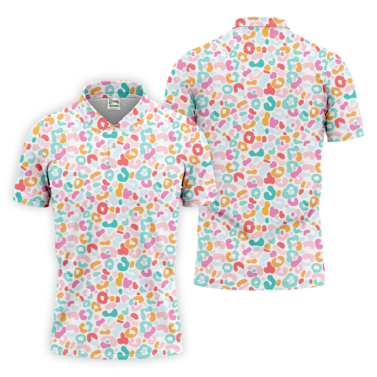 Leopard Pattern Golf Tops For Men, Mens Golf Polo Shirt White Polo Shirt, Golfing Apparel