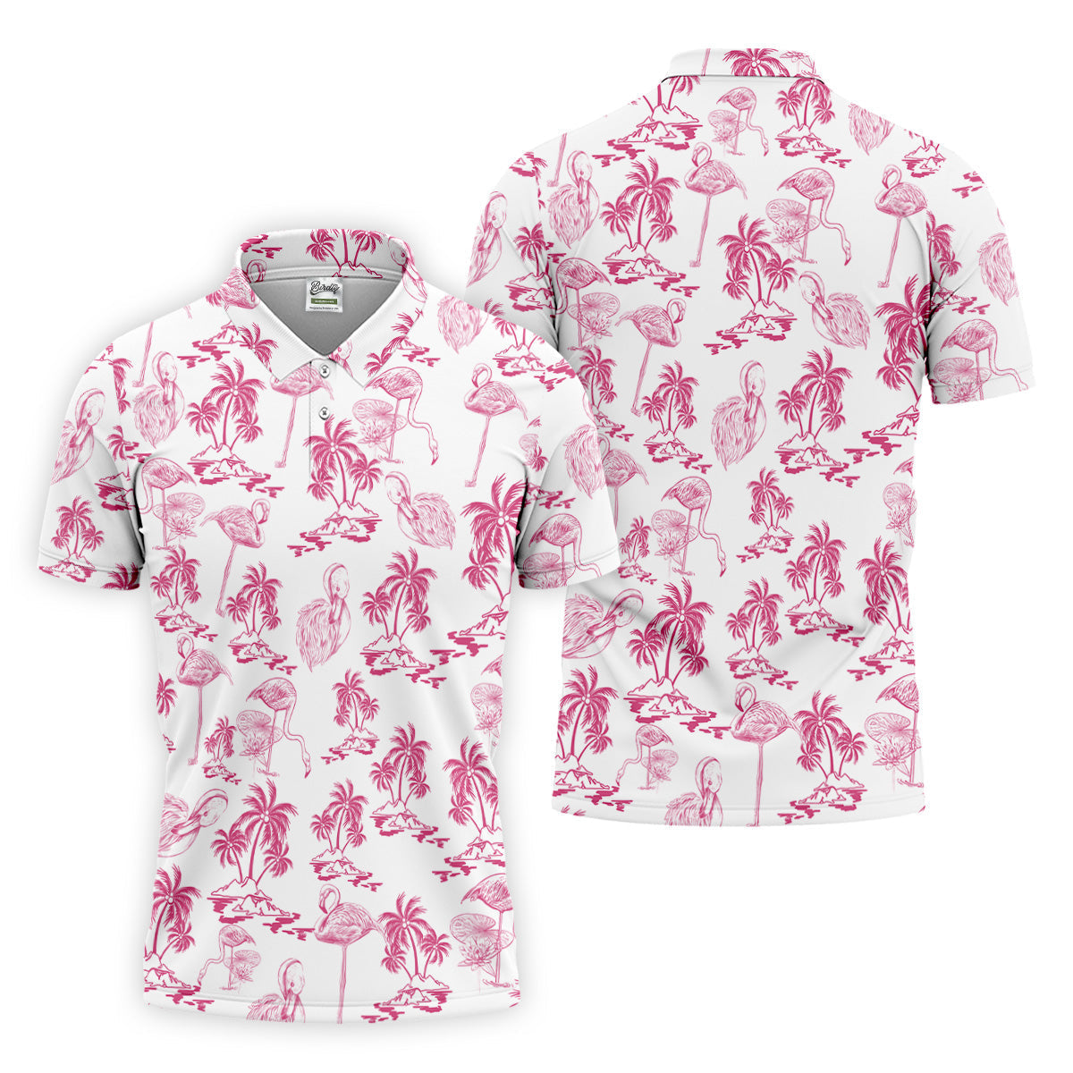 White And Pink Flamingo Tropical Men Polo, Polo ShirtFor Men, Golf Gift For Men, Golfing Apparel