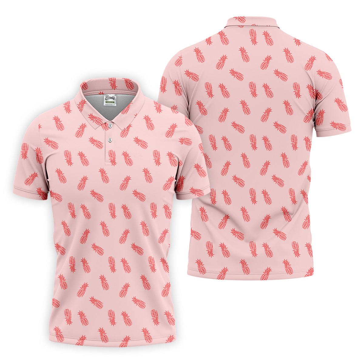Pineapple Grenade Pink Golf Tops For Men, Men Polo, Golf Gift For Men, Golfing Apparel