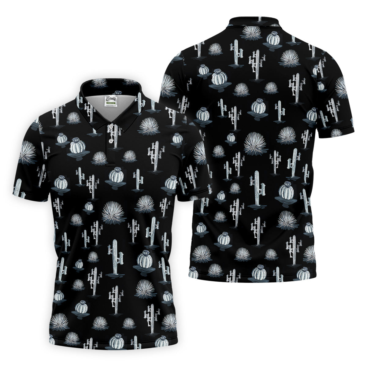 Desert Cactus Black And White Golf Tops For Men, Golf Gift For Men, Golf Shirts For Men