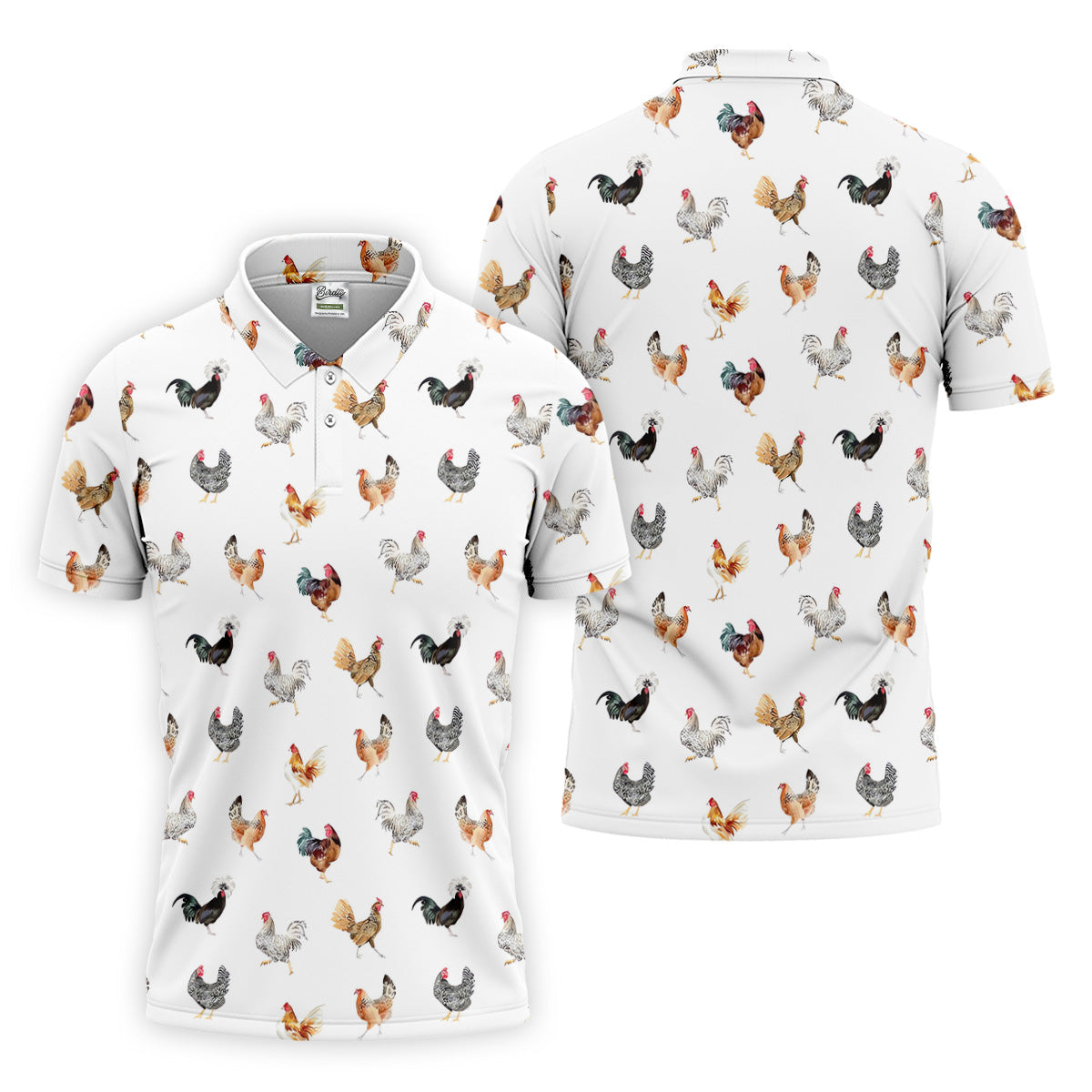 Prancing Chickens Men's White Golf Polo, Gift For Chicken Lover, Polo Shirtor Men, Golfing Apparel