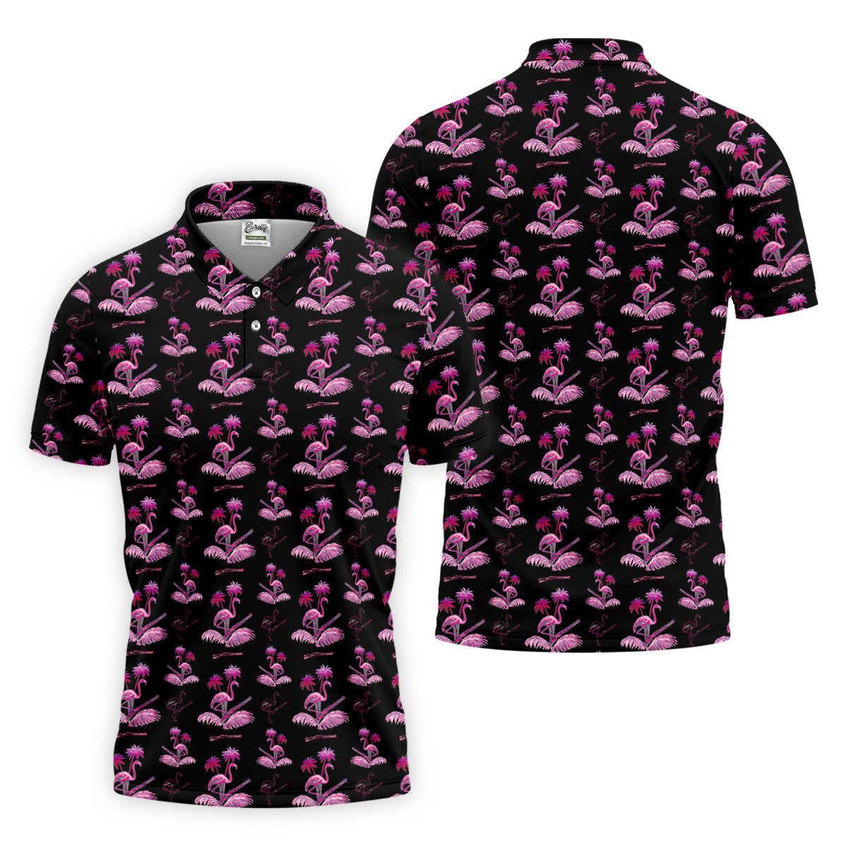 Flamingo Tropical Pink And Black Golf Tops For Men, Golf Gift For Men, Golf Shirts For Men