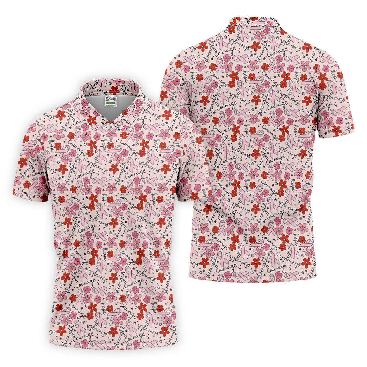 Breast Cancer Awareness Ribbon Flower Men Shirt, Men's Pink Golf Polo, Polo ShirtFor Men