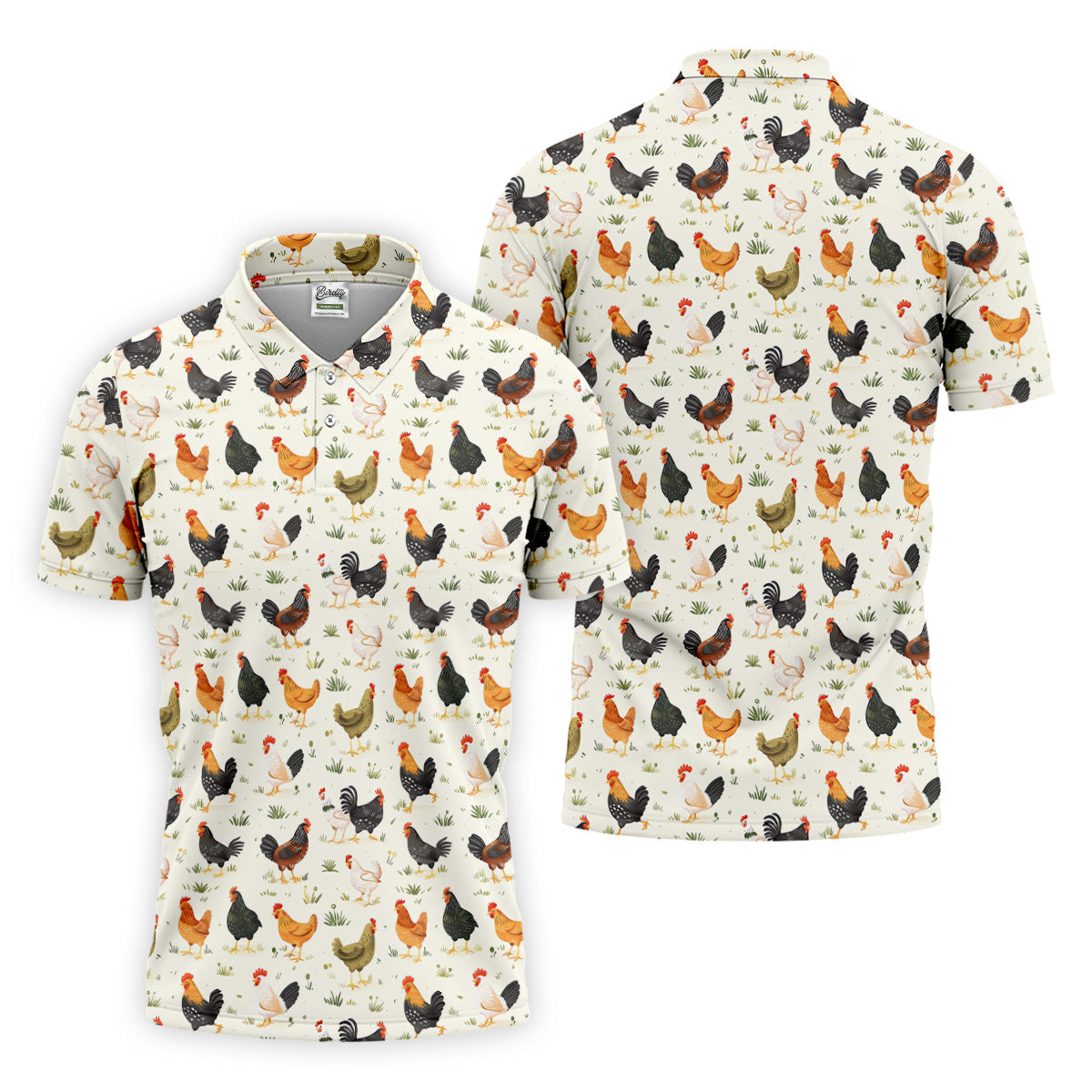 Chicken Rooster Beige Golf Tops For Men, Gift For Chicken Lover, Fun Golf Shirts For Men,Golfing Apparel