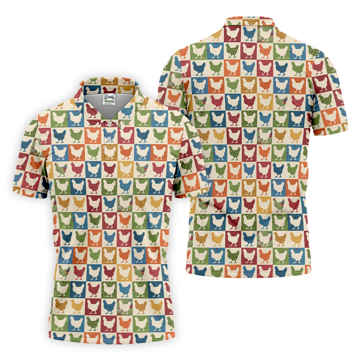 Chicken Rooster Colorful Checkered Golf Tops For Men, Gift For Chicken Lover, Golfing Apparel