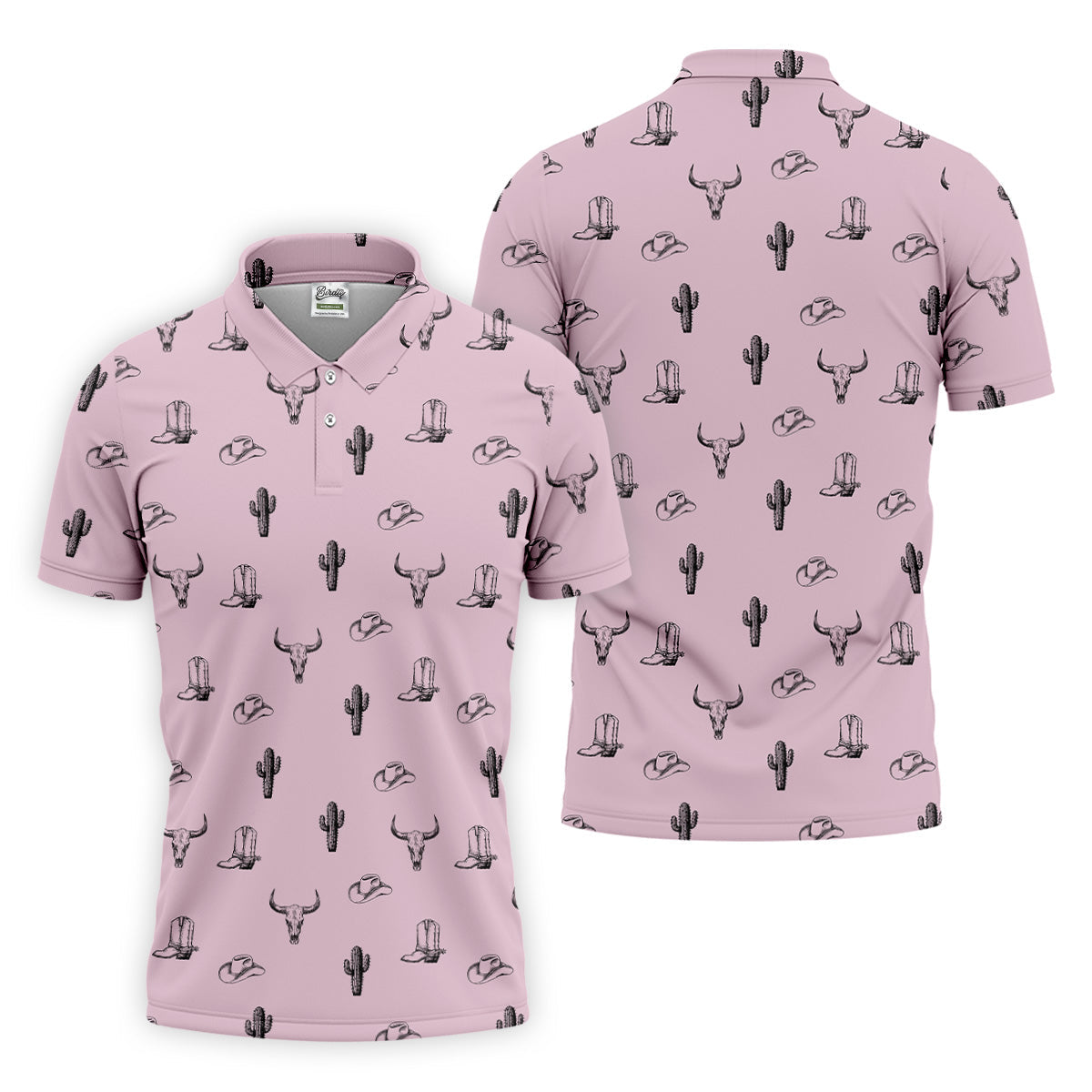 Wild West Cactus Pink Lavender Western Golf Shirt, Golf Tops For Men, Polo ShirtFor Men, Golfing Apparel
