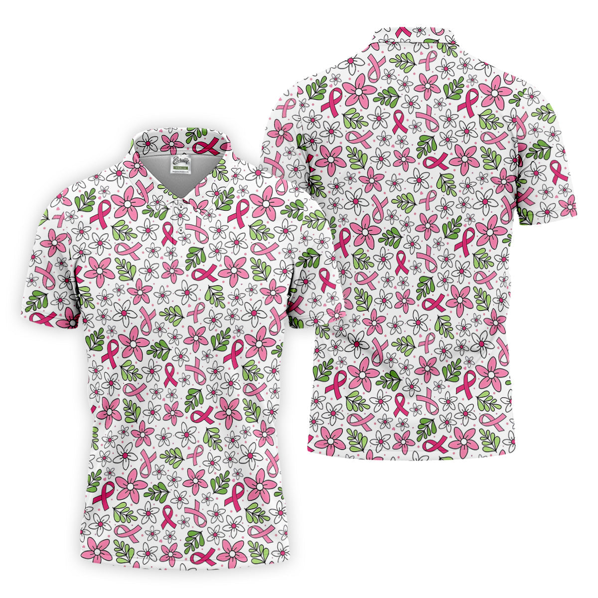 Breast Cancer Awareness Ribbon Flower Men Shirt, Cancer Awareness Shirt, Polo ShirtFor Men