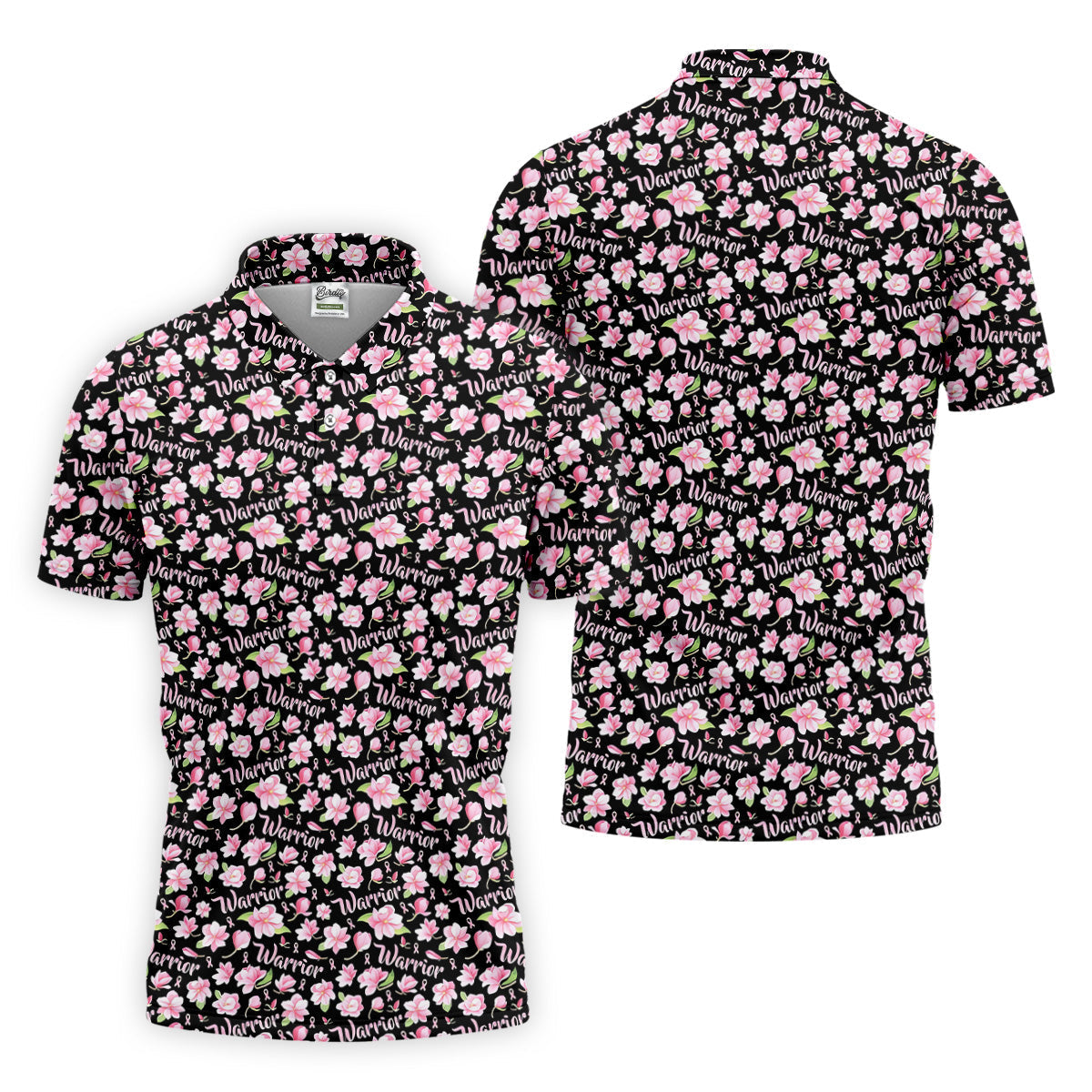 Warrior Pink Ribbons Floral Breast Cancer Golf Shirt, Polo ShirtFor Men, Golfing Apparel