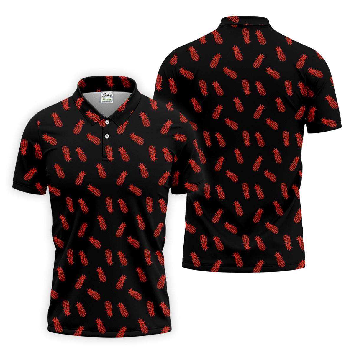 Pineapple Grenade Black And Red Golf Tops For Men, Men Polo, Golf Gift For Men