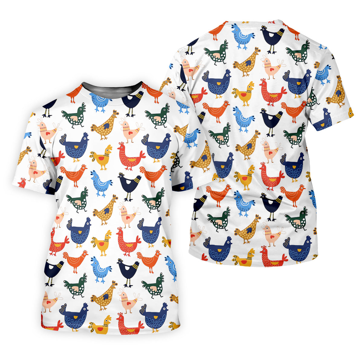 Colorful Animated Chickens White Polo Shirt, Fun Golf Shirts For Men, Gift For Chicken Lover