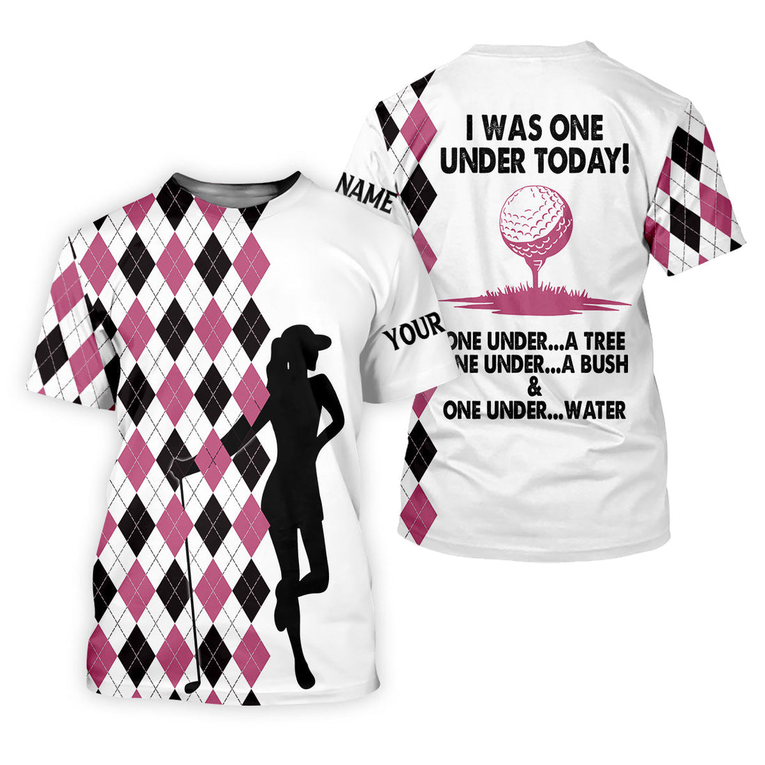 I Was One Under Today Pink Black Argyle Fun Womens Golf Shirts, Ladies Golf Tops, Unique Gift For Golfer