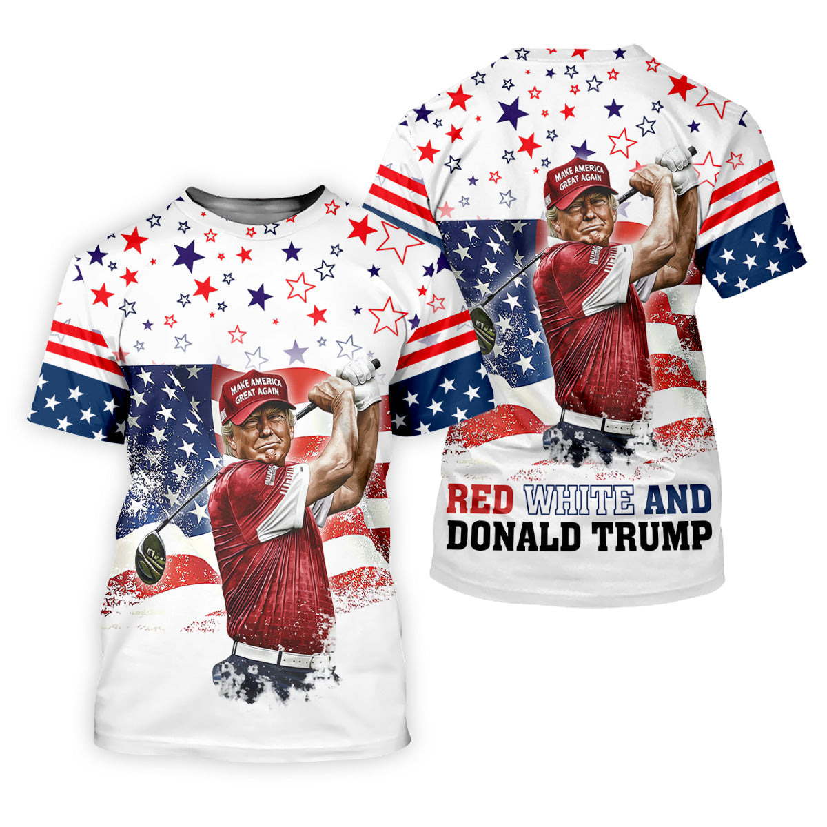 Red White And Donald Trump Men's Patriotic Golf Shirts, Polo ShirtFor Men, Golfing Apparel