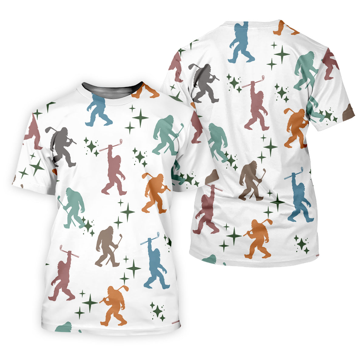 Colorful Bigfoot Silhouette Pattern Men's Funny Golf Shirts, Unique Gift For Golfer, Polo For Men