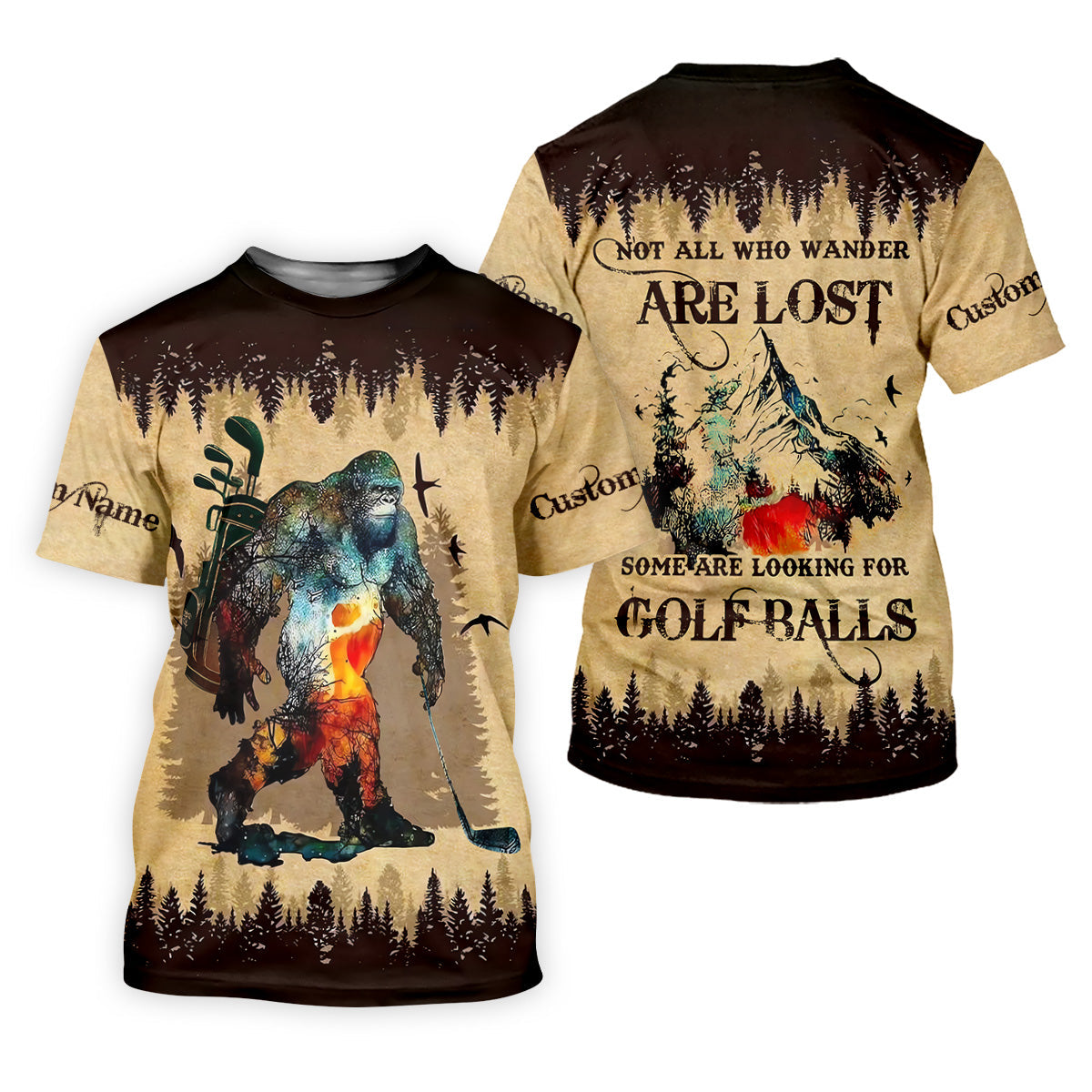 Not All Who Wander Are Lost Funny Bigfoot Brown Golf Shirt, Womens Golf Shirts, Ladies Golf Polos