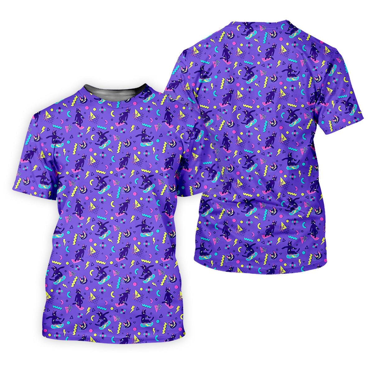 SK8R CAT Patterned Golf Polos, Mens Funny Golf Shirts, Long Sleeve Golf Shirts, Men Golf Polo