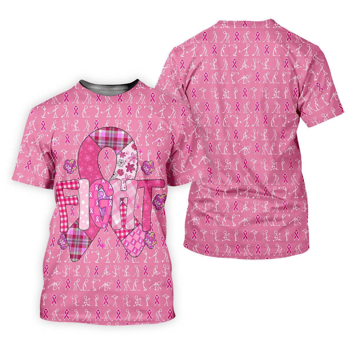 Funny Stick Figure Women's Golf Shirt, Breast Cancer Awareness Shirt, Ladies Golf Polos, Golfing Apparel