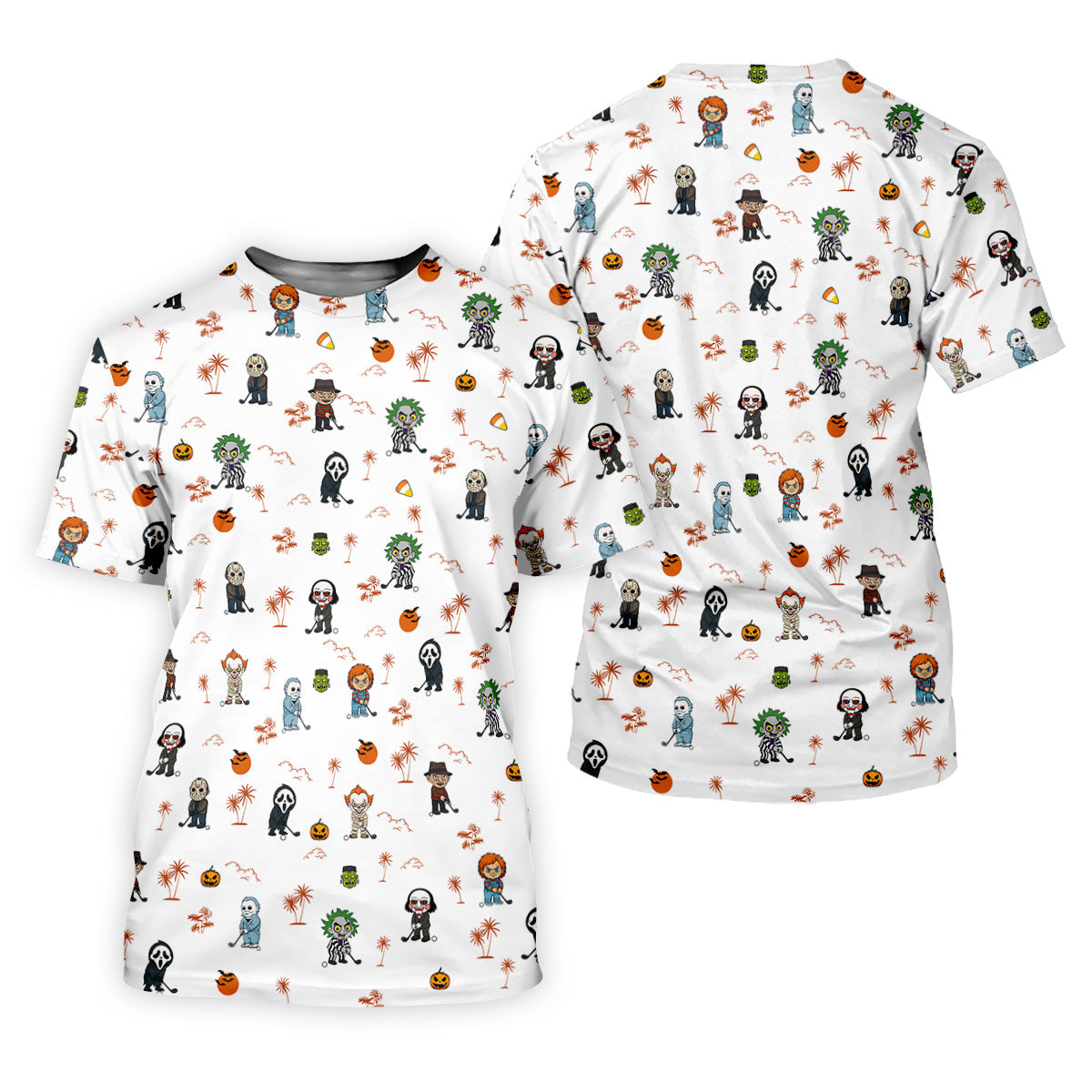 Horror Halloween Character Tropical Golf Shirt, Halloween Polo Shirt Mens White Polo, Golfing Apparel