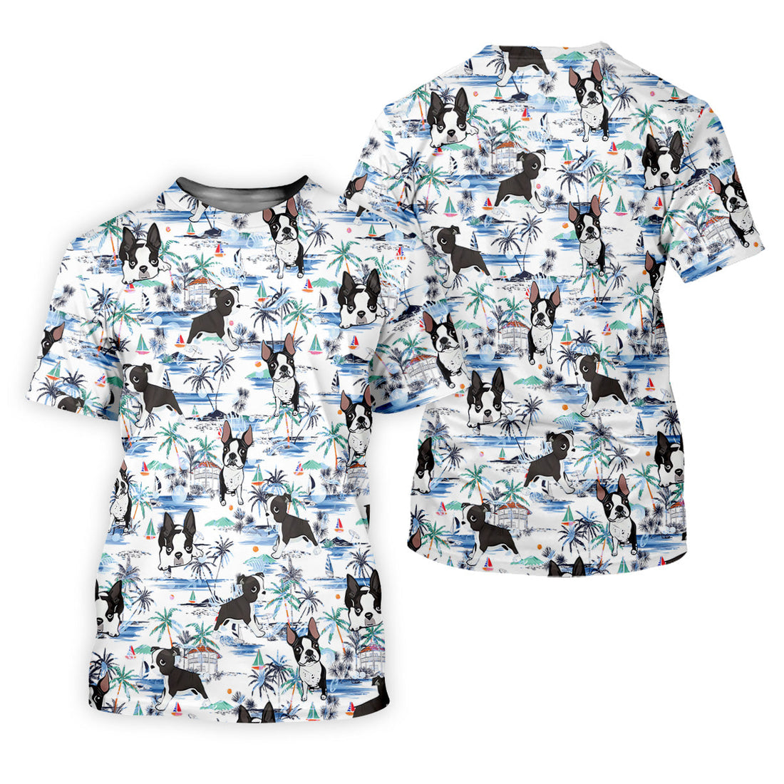 Boston Terrier Ocean Vibe White Tropical Golf Shirts, Fun Women's Golf Shirts, Gifts For Dog Lovers