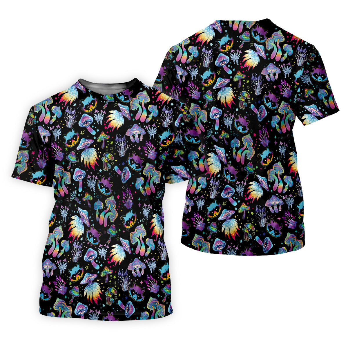 Funny Neon Cat Alien Mushroom Women Golf Shirt, Ladies Golf Polos, Cool Golf Gift