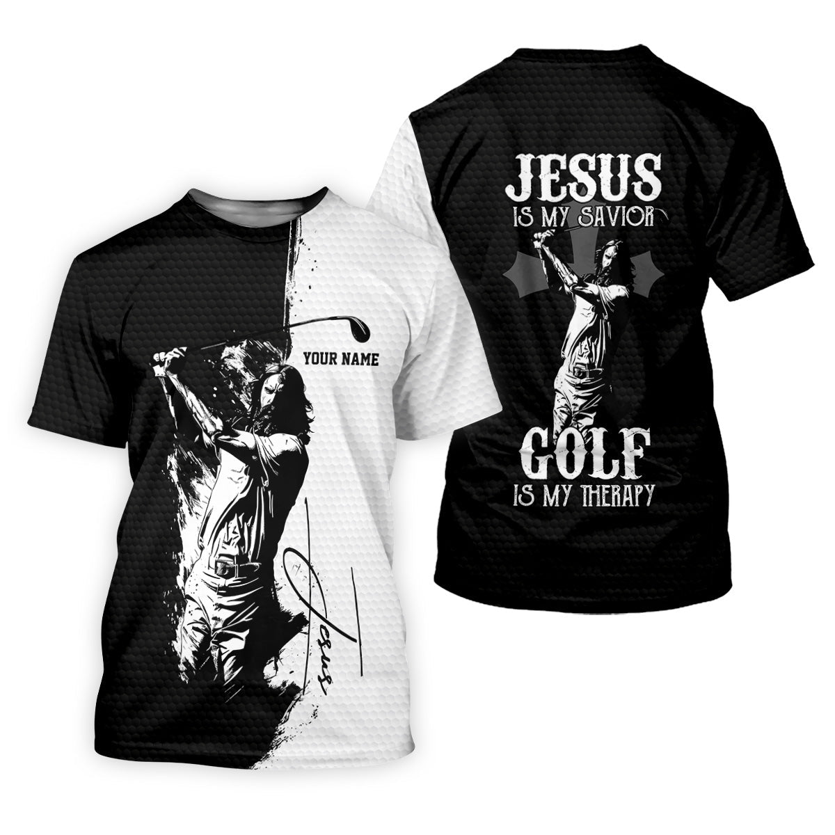 Jesus Is My Savior Golf Is My Therapy Christian Golf Shirt, Black And White Golf Polo, Ladies Golf Shirts