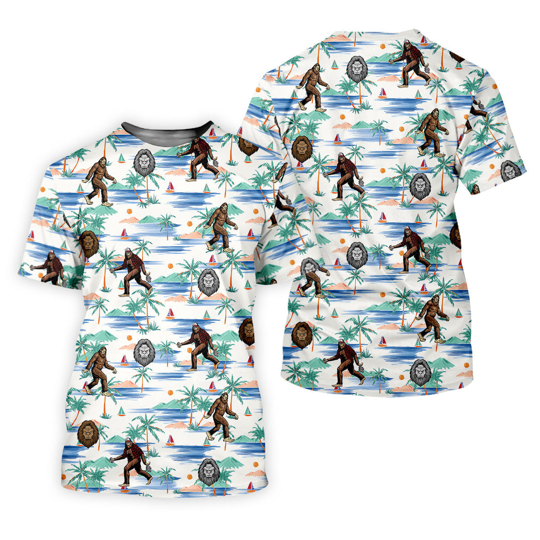 White And Blue Funny Sasquatch Tropical Golf Shirts, Funny Golf Shirts Women, Ladies Golf Shirts, Golfing Apparel